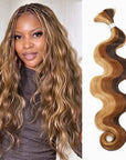 QVR Brown Highlight Body Wave Boho Knotless Braids Human Bulk Hair 
