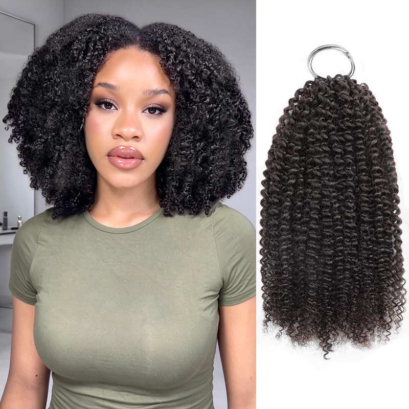 QVR Afro Kinky Curly Crochet Hair Machine Made Natural Black Feather Human Hair Extension