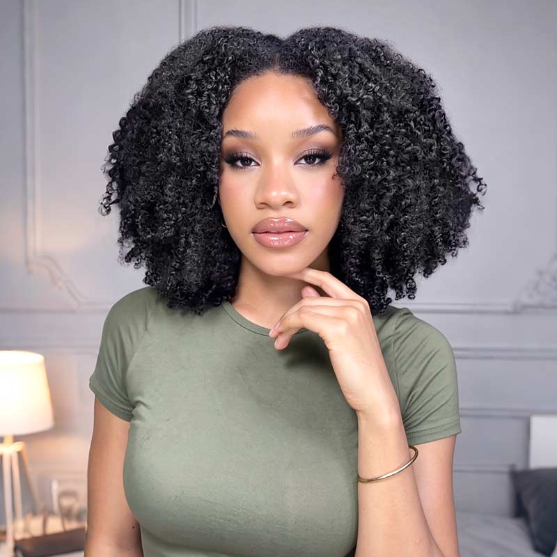 QVR Afro Kinky Curly Crochet Hair Machine Made Natural Black Feather Human Hair Extension