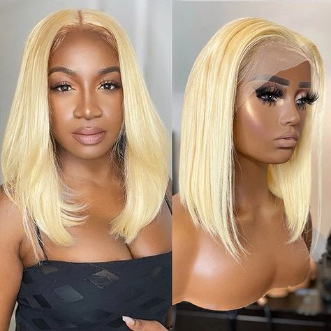 vibrant straight blonde short bob wigs, natural-looking lace parting