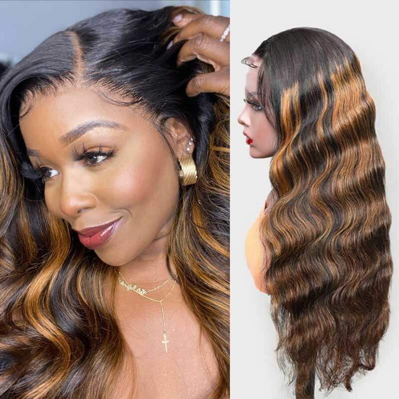 soft human hair wigs knotless handmade highlights