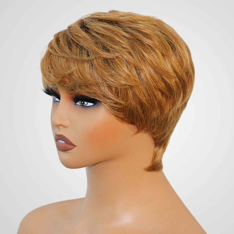 stylish pixie cut human hair wigs in ombre brown blonde