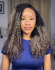 QVR Sun-Kissed Blonde Mixed Highlights Feather Crochet Human Hair Burmese Kinky Curly Miracle Knots Crochet Weave Hair Extensions