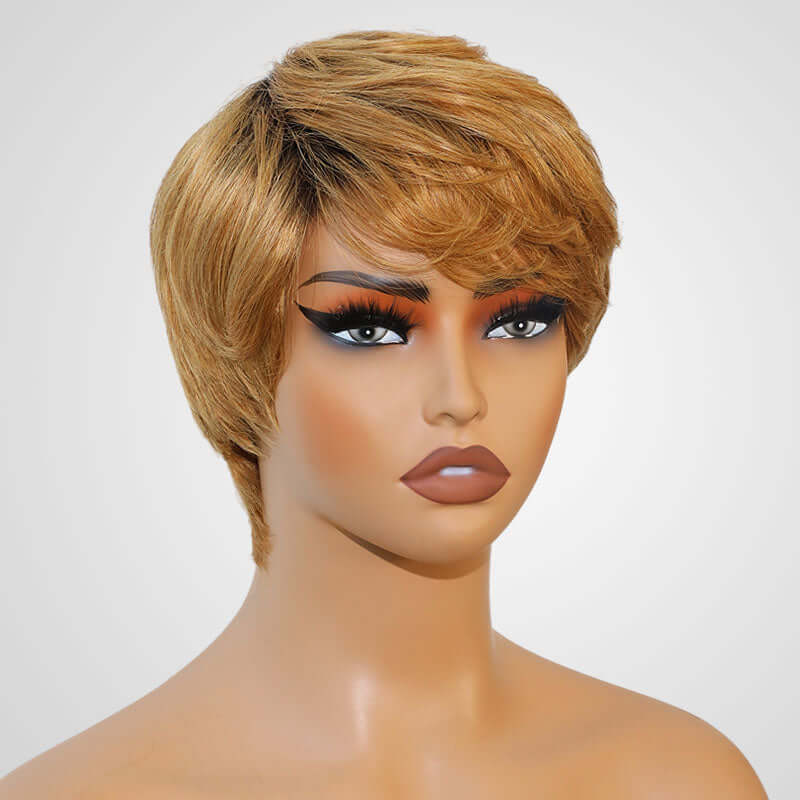 trendy ombre brown blonde short pixie cut wigs for black women