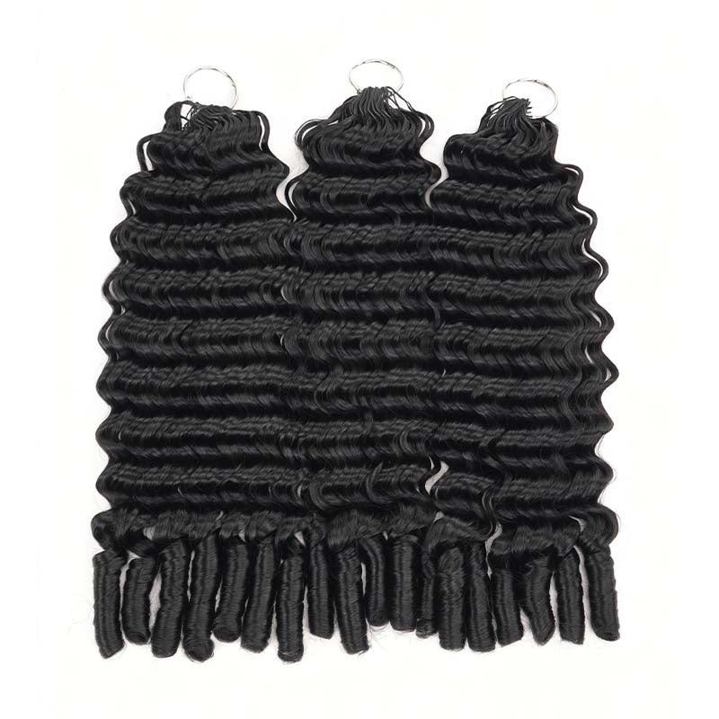 QVR Deep Wave Feather Crochet Human Hair with Sprial Ends Machine Made Crochet Weave Hair Extensions