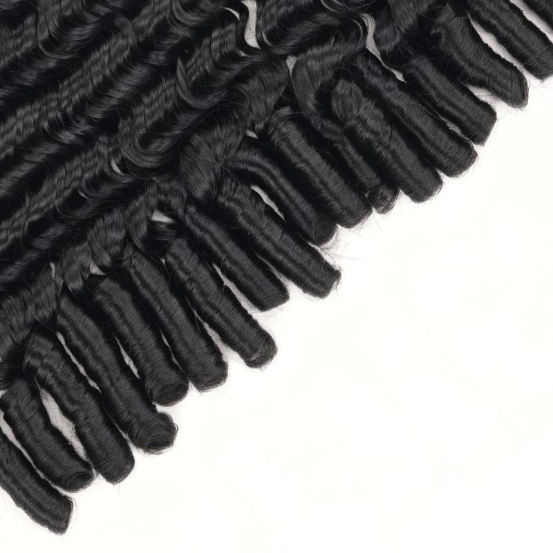 QVR Deep Wave Feather Crochet Human Hair with Sprial Ends Machine Made Crochet Weave Hair Extensions