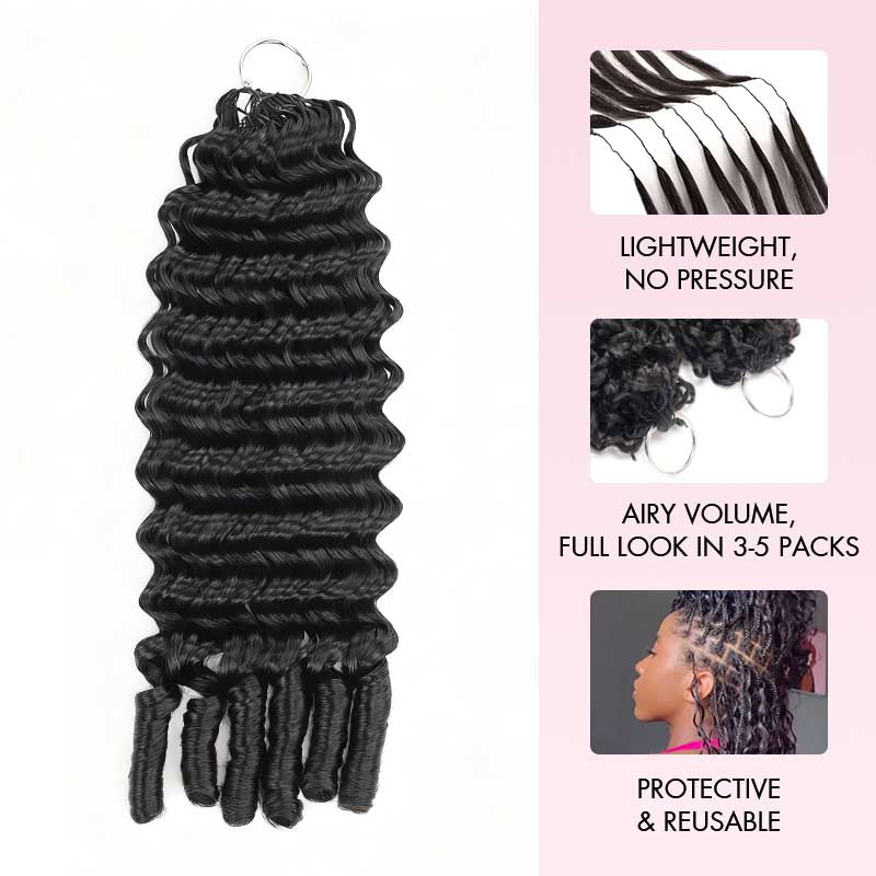 QVR Deep Wave Feather Crochet Human Hair with Sprial Ends Machine Made Crochet Weave Hair Extensions