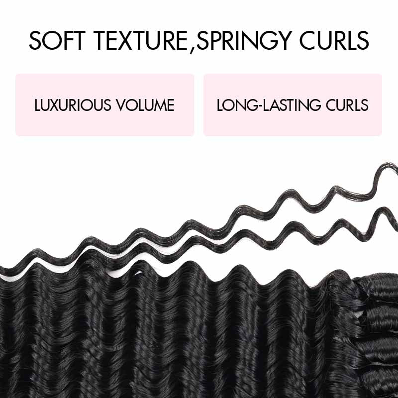 QVR Deep Wave Feather Crochet Human Hair with Sprial Ends Machine Made Crochet Weave Hair Extensions