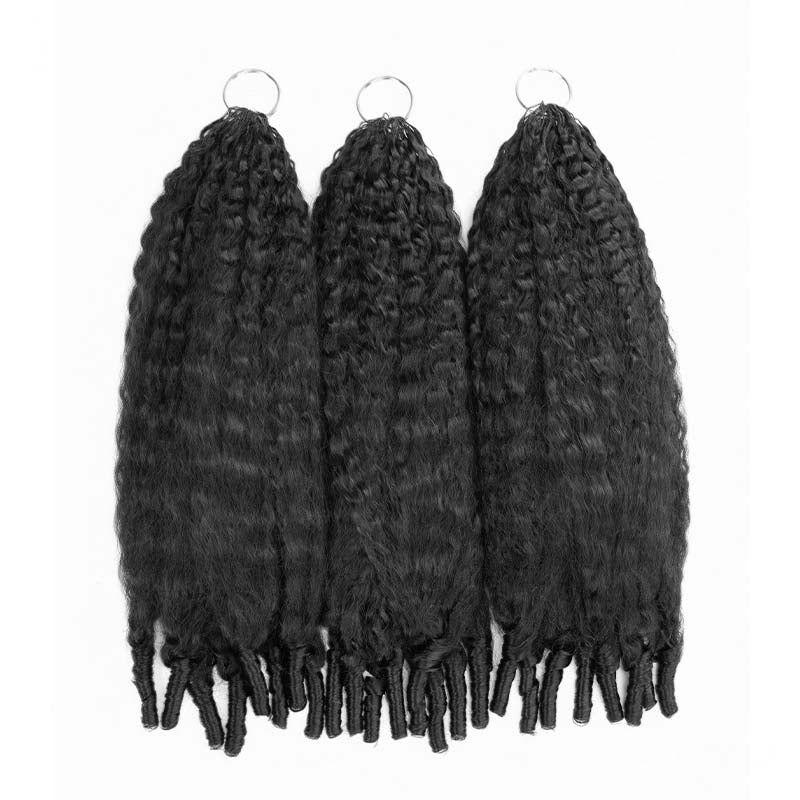 QVR Kinky Straight Feather Crochet Human Hair with Sprial Ends Machine Made Crochet Weave Hair Extensions