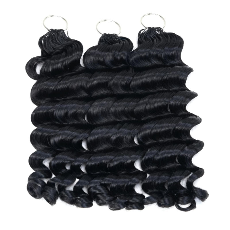 QVR Loose Deep Wave Feather Crochet Human Hair with Spring Curl Ends Machine Made Crochet Weave Hair Extensions