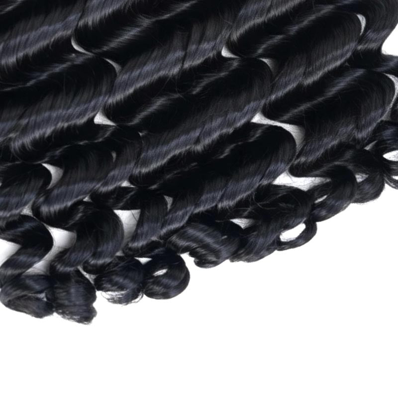 QVR Loose Deep Wave Feather Crochet Human Hair with Spring Curl Ends Machine Made Crochet Weave Hair Extensions