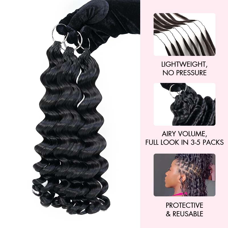 QVR Loose Deep Wave Feather Crochet Human Hair with Spring Curl Ends Machine Made Crochet Weave Hair Extensions