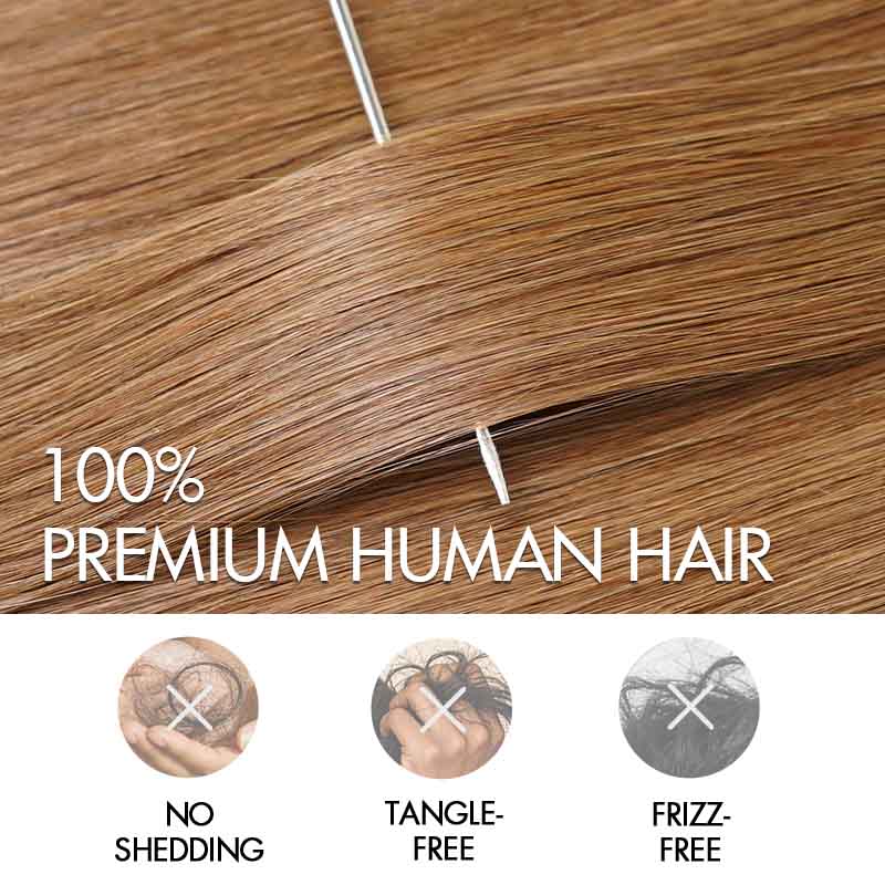 QVR Silk Straight Feather Crochet Human Hair Light Brown 