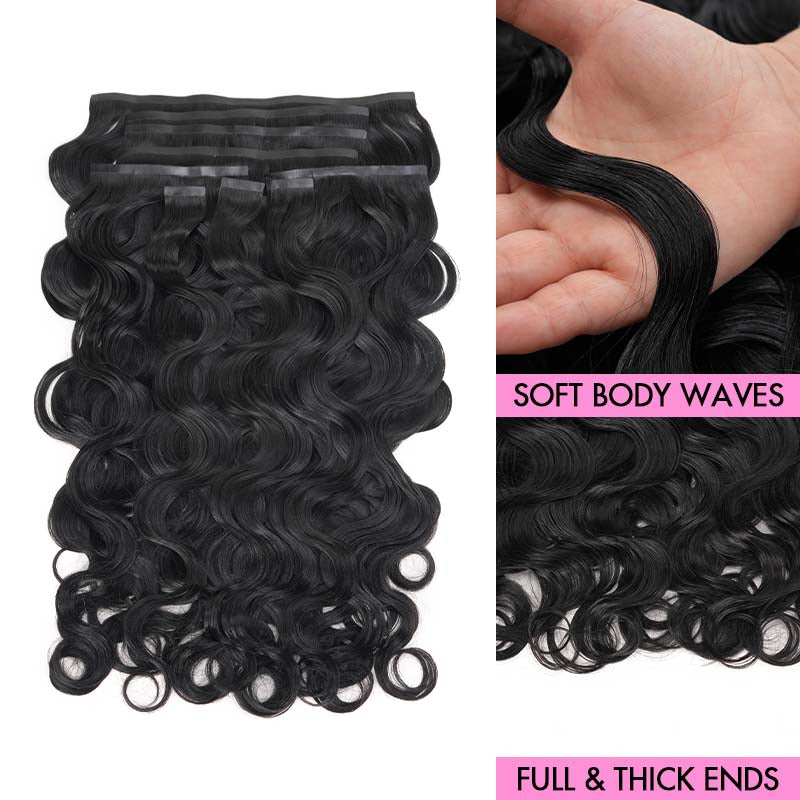 QVR Invisible Body Wave PU Clip In Hair Extensions 9PCS 5PCS Volumizer Human Hair