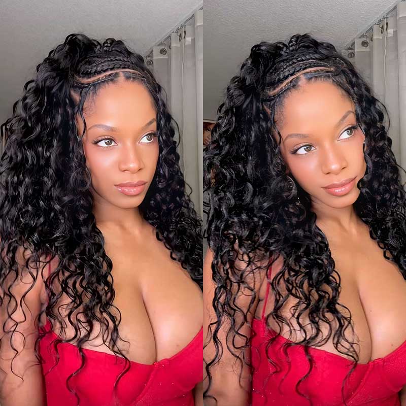 QVR Water Wave Crochet Hair Natural Black Machine Made Feather Human Hair Extension