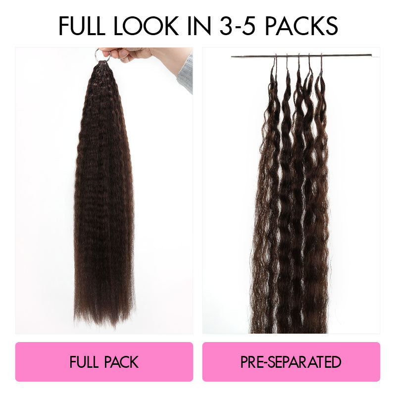 QVR Dark Brown Kinky Straight Feather Crochet Human Hair Miracle Knots Crochet Weave Hair Extensions