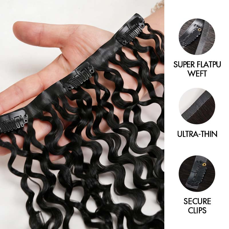 QVR Burmese Curly PU Clip In Hair Extensions 9PCS 5PCS Volumizer Human Hair