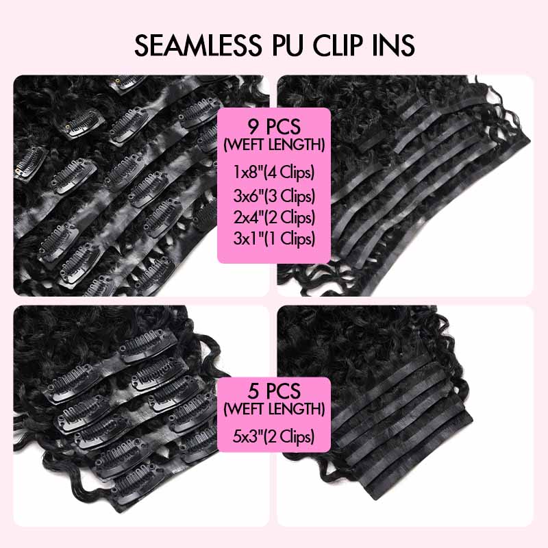 QVR Burmese Curly PU Clip In Hair Extensions 9PCS 5PCS Volumizer Human Hair