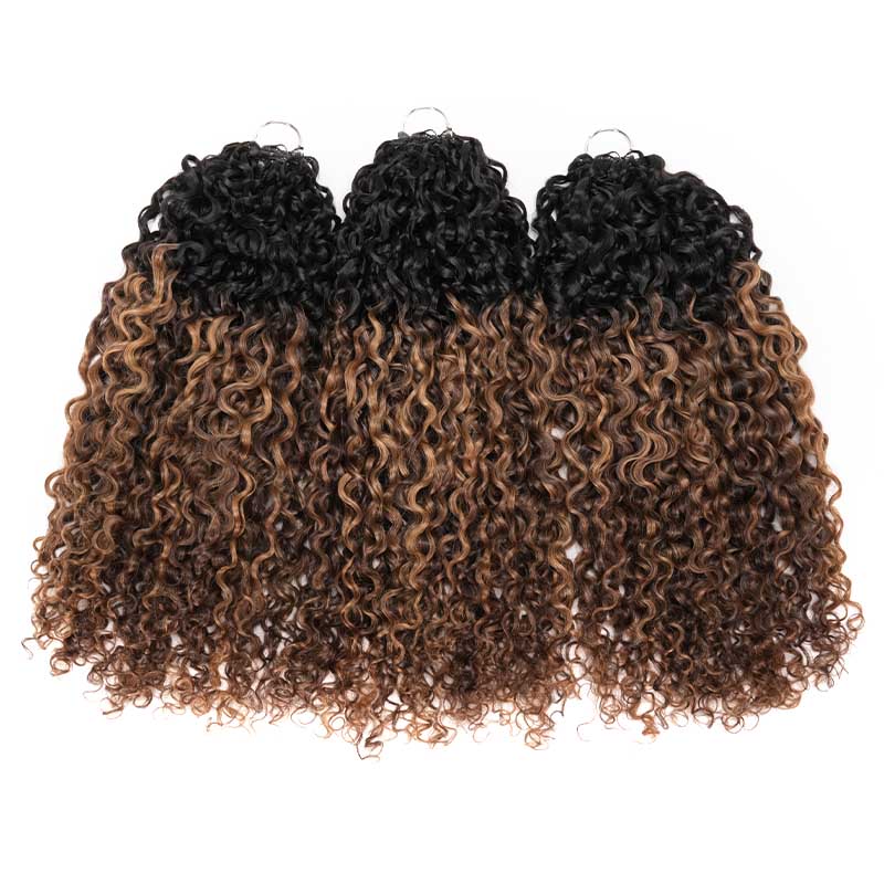 QVR Honey Caramel Mixed Highlights Feather Crochet Human Hair Twist Curly Miracle Knots Crochet Weave Hair Extensions