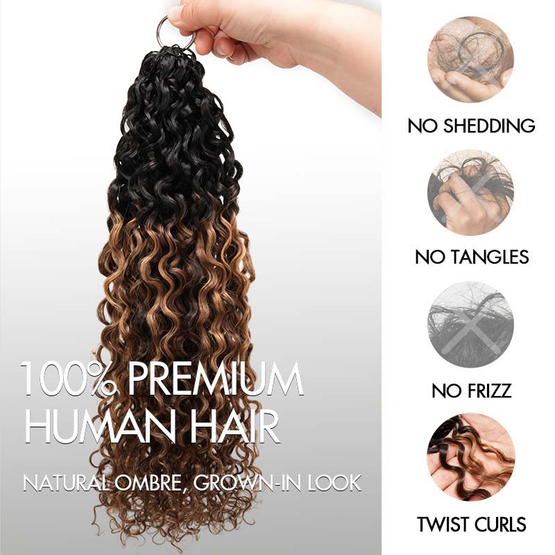 QVR Honey Caramel Mixed Highlights Feather Crochet Human Hair Twist Curly Miracle Knots Crochet Weave Hair Extensions