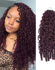 QVR Burmese Curly Feather Crochet Human Hair Dark Burgundy 
