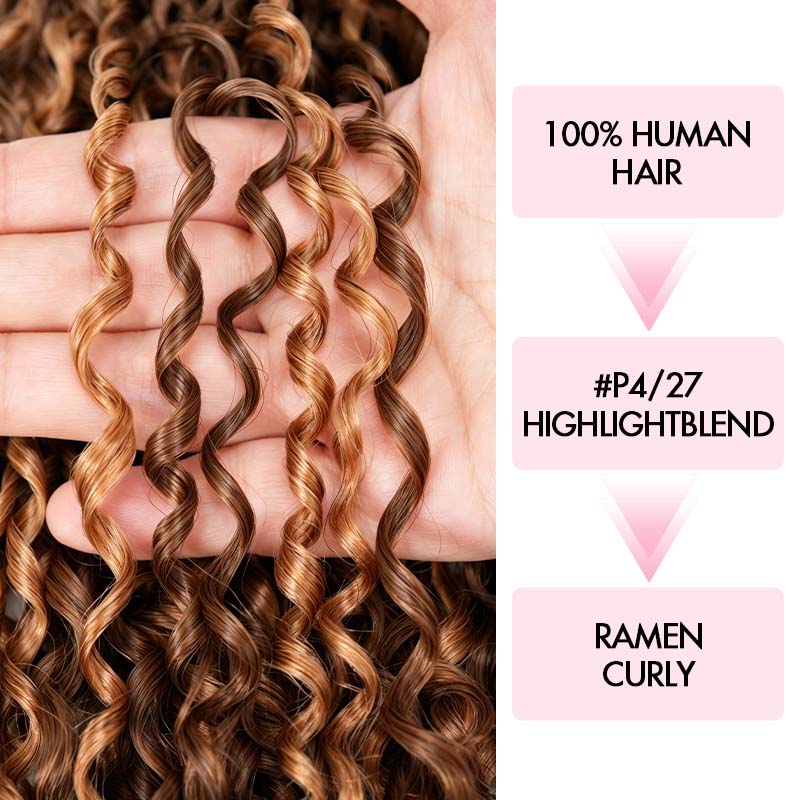 QVR Ramen Curl Feather Crochet Human Hair Highlight 