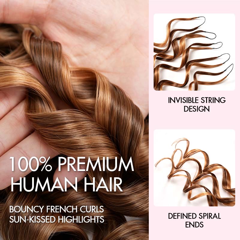 QVR French Curl Feather Crochet Human Hair Highlight 
