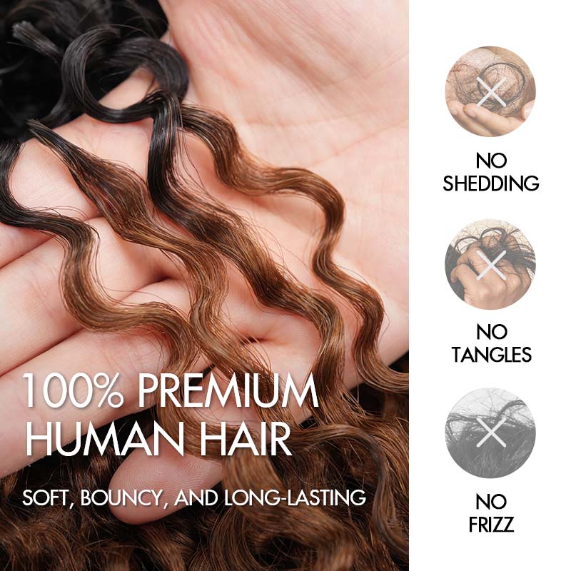 QVR Twist Curly Feather Crochet Human Hair Ombre 