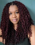 QVR Burmese Curly Feather Crochet Human Hair Dark Burgundy 