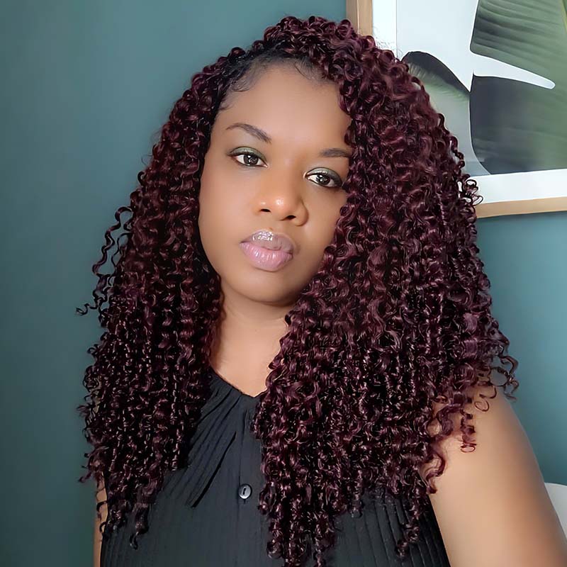 QVR Burmese Curly Feather Crochet Human Hair Dark Burgundy 
