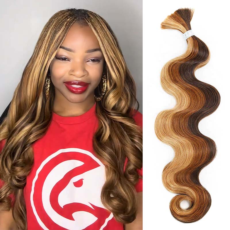 QVR Brown Highlight Body Wave Boho Knotless Braids Human Bulk Hair 
