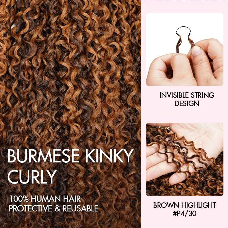 QVR Burmese Kinky Curly Feather Crochet Human Hair Highlight 
