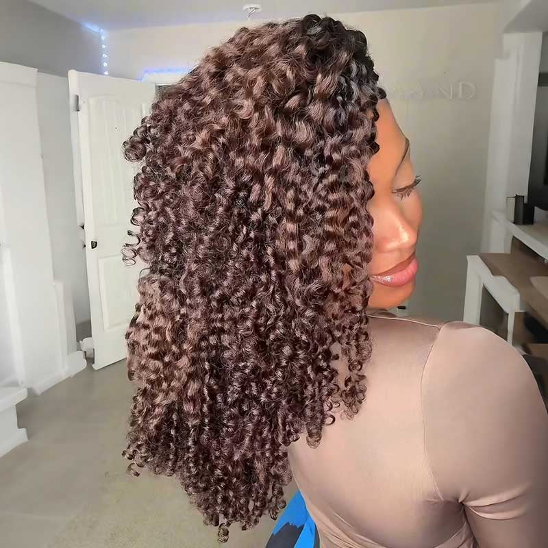 QVR Burmese Curly Feather Crochet Human Hair Ombre Brown 
