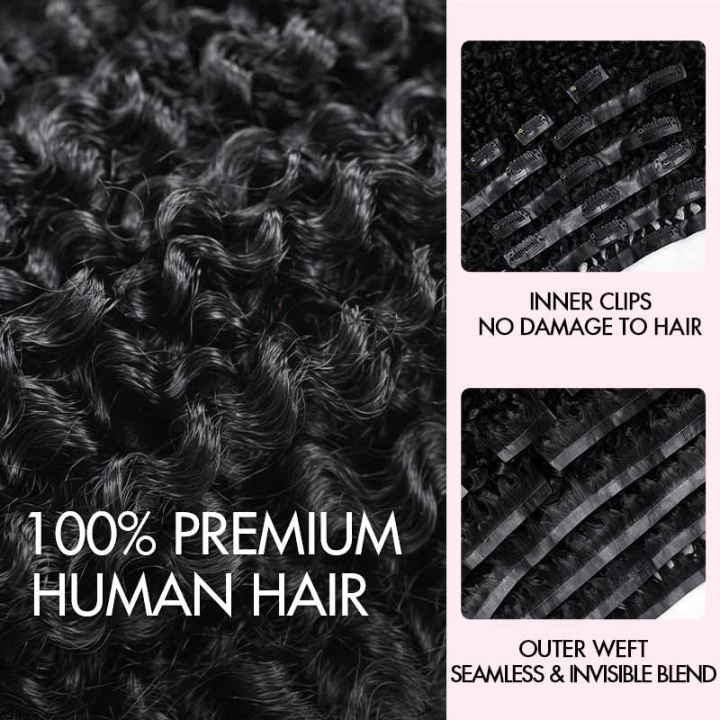 QVR Tight Curly PU Clip In Hair Extensions 9PCS 5PCS Volumizer Human Hair
