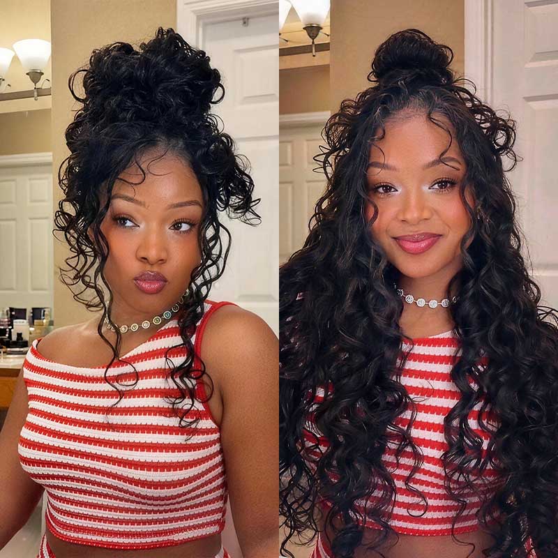 QVR Water Wave Crochet Hair Natural Black Machine Made Feather Human Hair Extension
