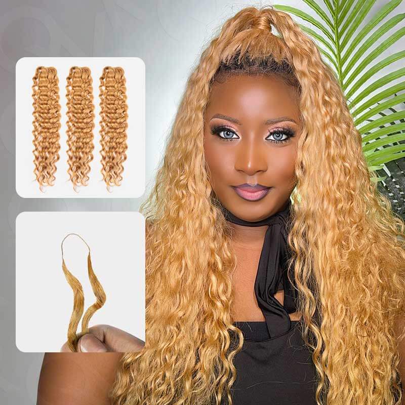 QVR #27 Water Wave Micro-Ring Loop Crochet Braiding Hair Human Hair Extensions