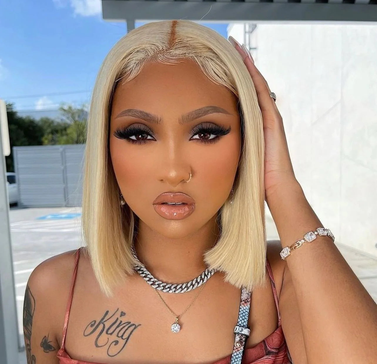 glueless 613 human hair bob wig, short lace bob with clean finish for Black girls