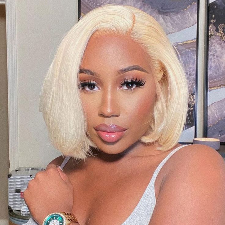 613 blonde straight short bob wig, bold human hair bob wigs for Black women