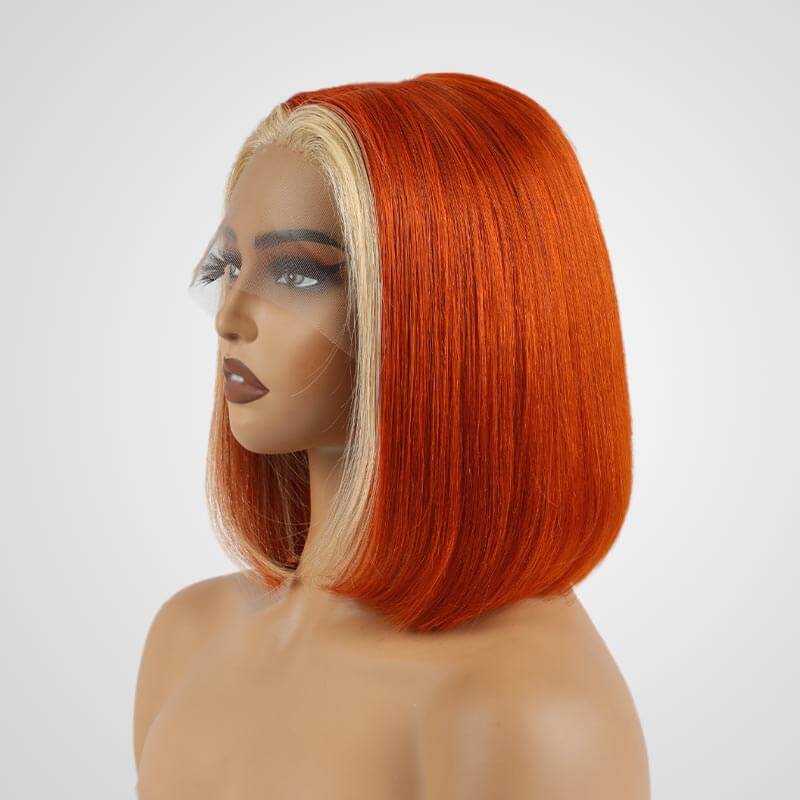 human hair lace wigs ombre orange 613 straight bob for chic black women