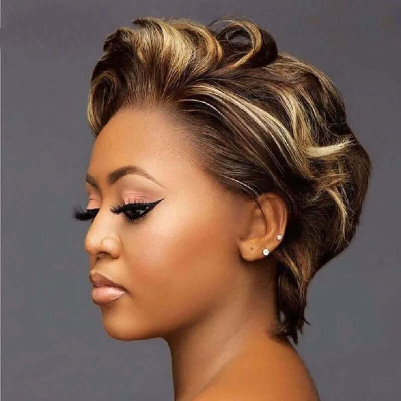 human hair wigs side part pixie cut highlight piano for bold black beauty