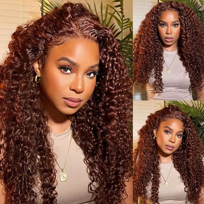 qvr wigs deep wave reddish brown lace front for black women