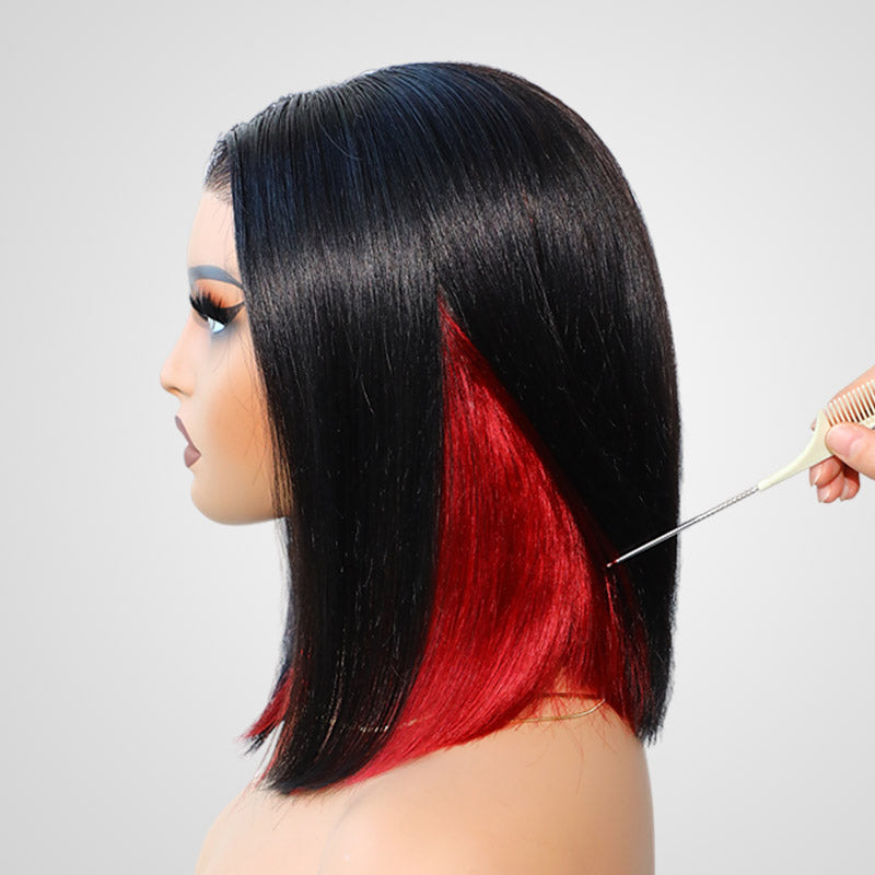 glueless transparent lace wig with bold red tones