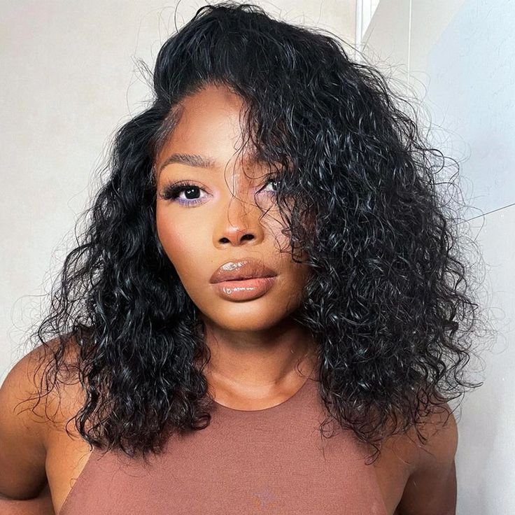 elegant water wave short bob wigs, glueless T part lace front bob wigs for natural Black hair