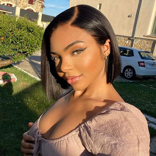 straight 5x5 lace closure short bob wigs, natural 100% human hair bob wigs for Black women