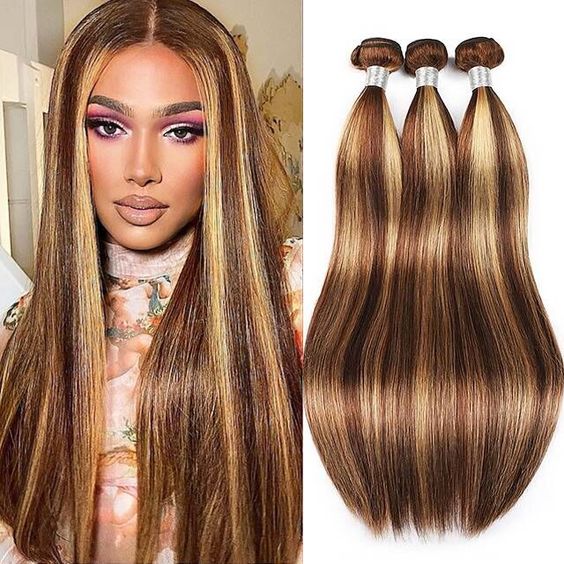 qvr honey blonde highlight brazilian straight human hair weave piano color hair bundles
