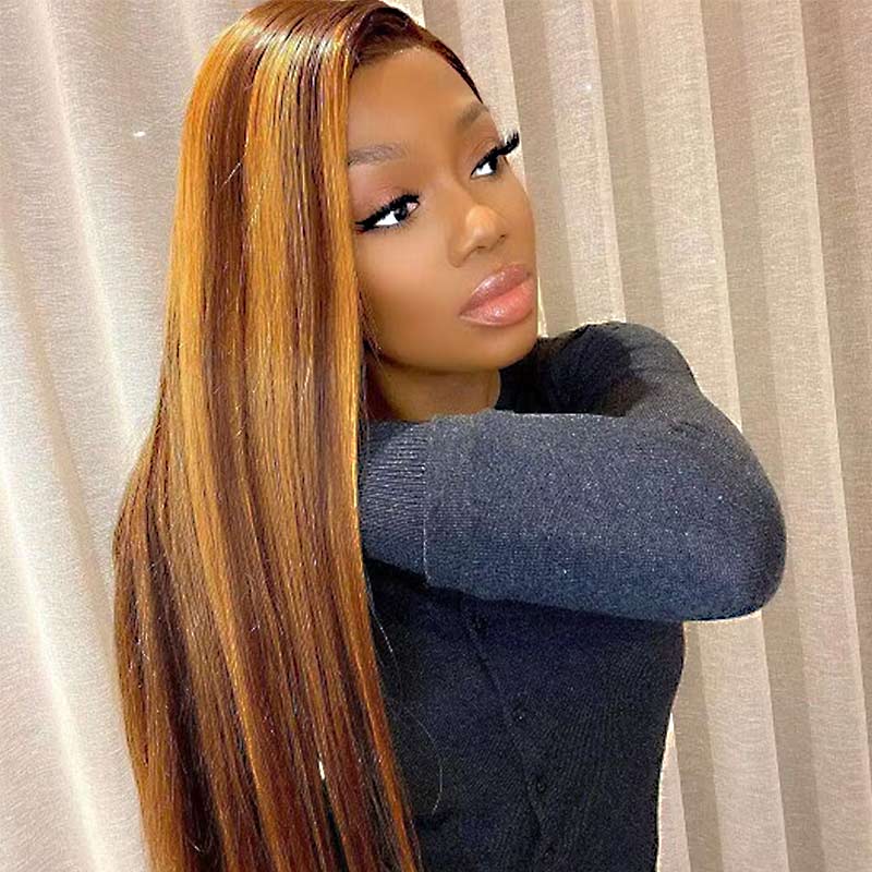 human hair lace wigs for natural look, honey blonde highlights