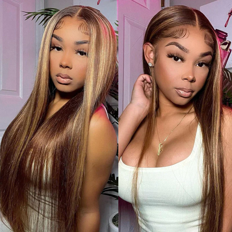 human hair wigs with honey blonde highlights for black women