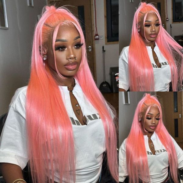 human hair wigs bone straight pre-plucked pink lace wig
