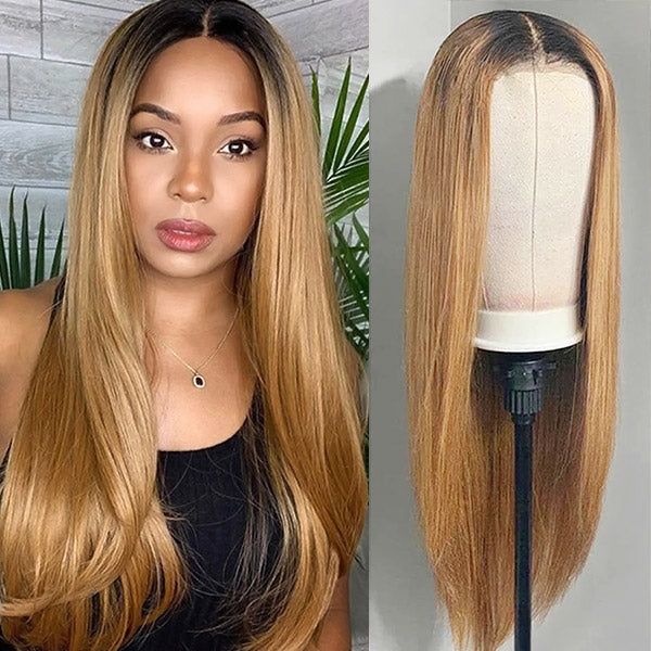 straight human hair wigs ombred color pre cut lace closure wear and go gluelessw wigs