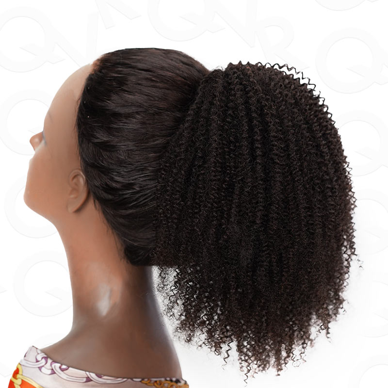 QVR Drawstring Ponytail Extension Afro Kinky Curly Human Hair Ponytail Hairstyle